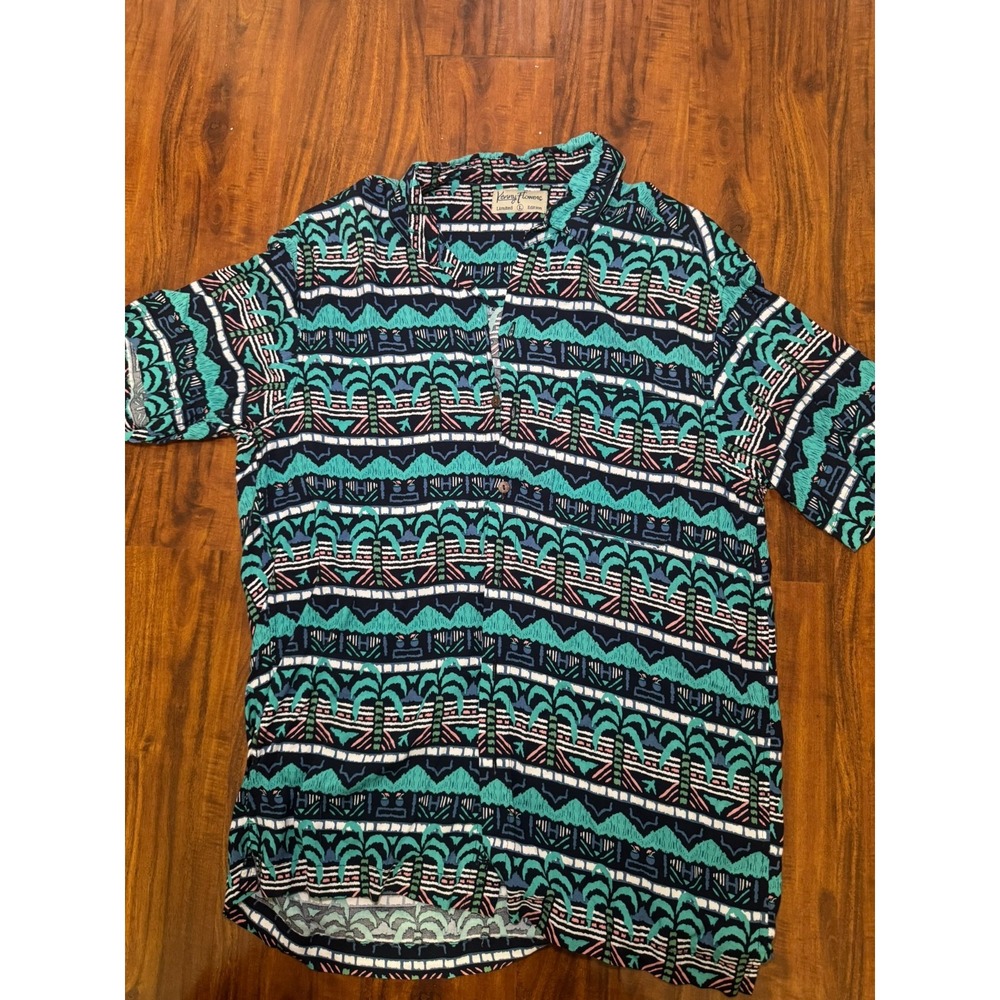 Kenny Flowers Shirt L Limited Edition Abstract 100% Rayon Button Up Planes Palm